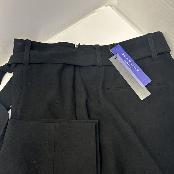 TAHARI Dress Pants Size 8 Black Straight Leg w/Side Slit Sash Belt New w/Tags - Picture 4 of 11